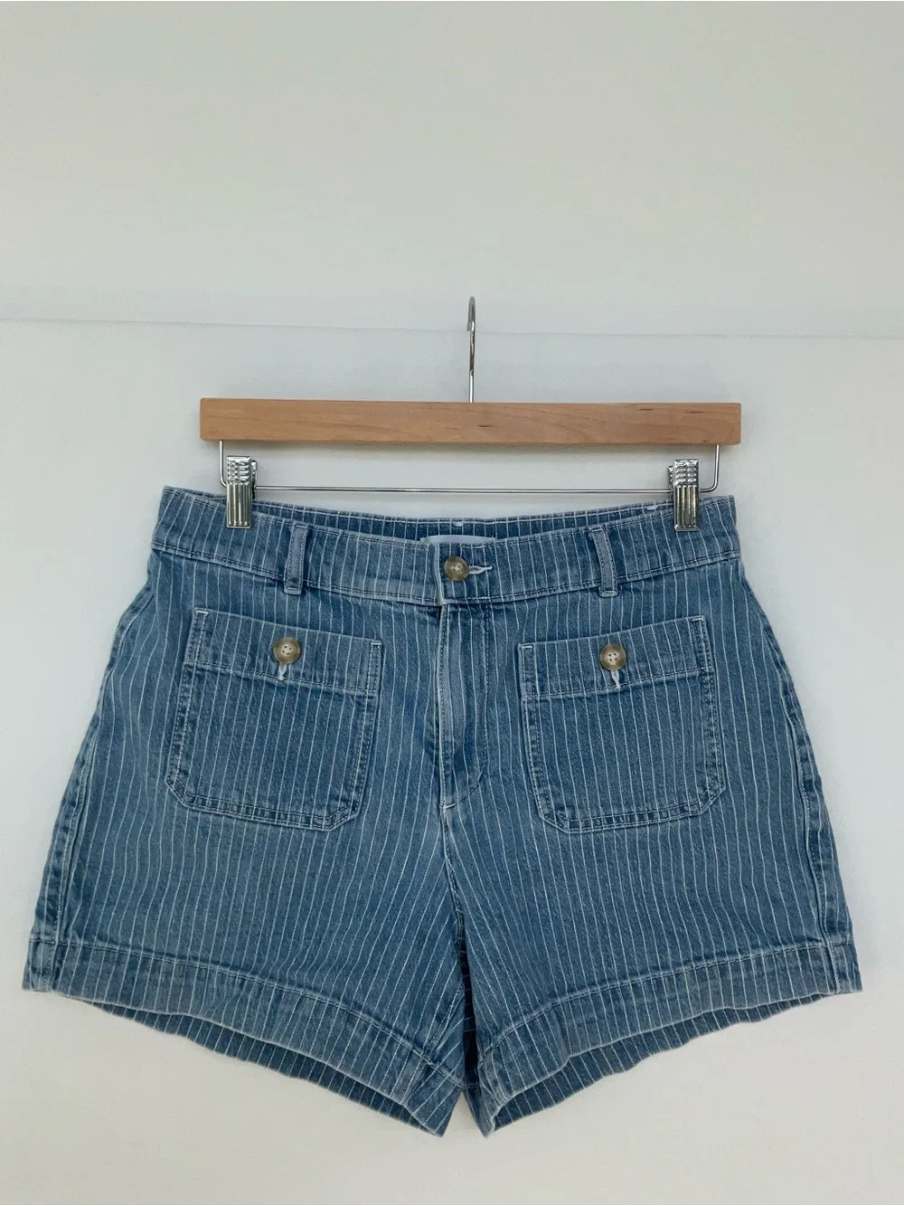 LOFT Blue Striped Denim Shorts